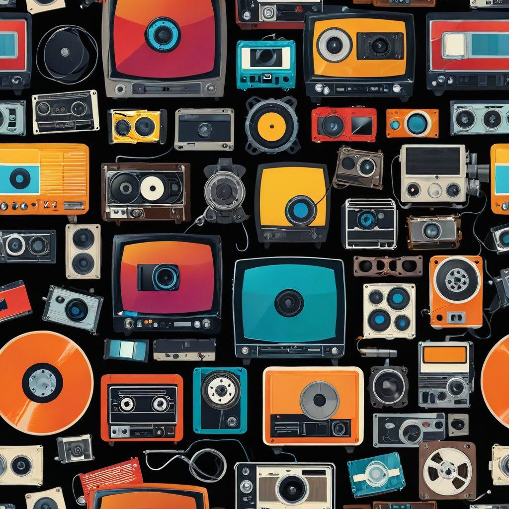 A dynamic collage of classic and modern film scenes blending seamlessly, showcasing iconic silver screen elements like a vintage film reel and a modern streaming device, surrounded by vibrant, swirling colors representing different film genres. Include silhouettes of viewers watching on various devices. super-realistic. vibrant colors. 3D.